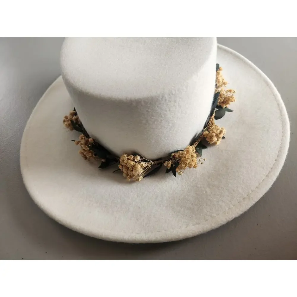 NWT San Diego Hat Co. Felt Boater Bliss Women Wool W/Dried Babies Breath Ivory